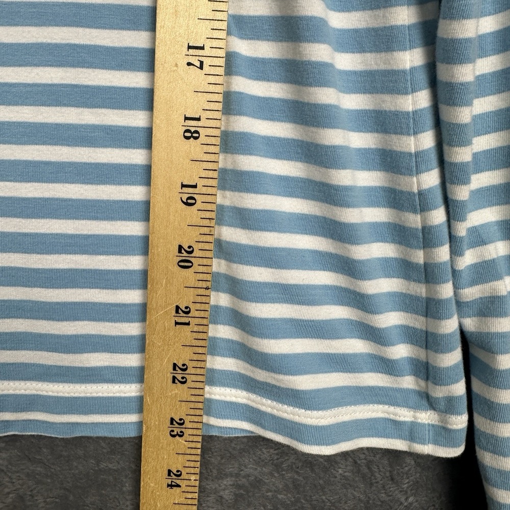 Garnet Hill Top Shirt Large Blue White Stripe Pima Cotton Boatneck Long Sleeve - Picture 9 of 10
